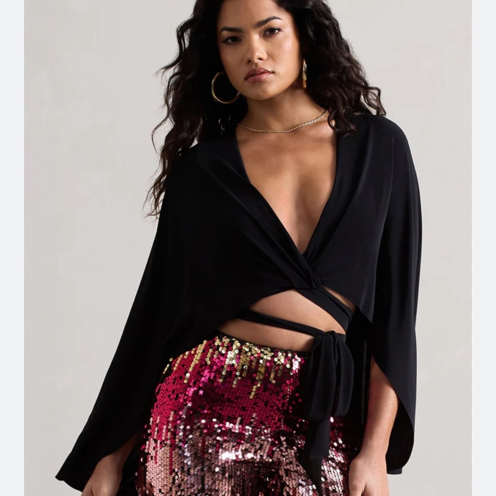 Black Wrap Top and Sequin Pants